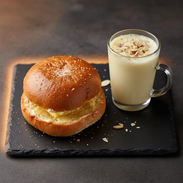 Bun Maska with Badam Milk